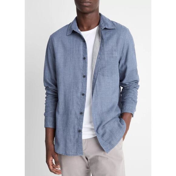 Vince Long Sleeve Blue Button Down Shirt Heather Coastal 100% Cotton Retail $228 - Picture 2 of 13